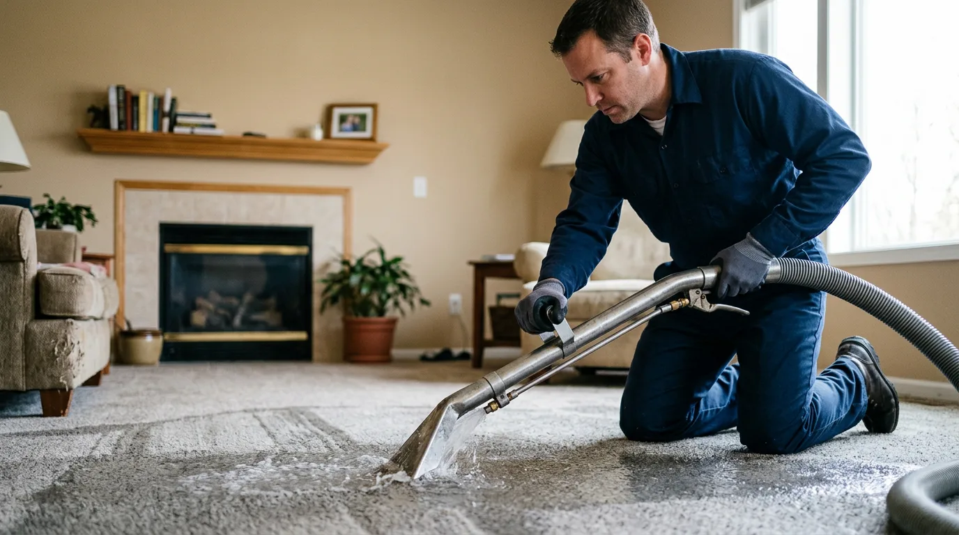 Water damage restoration technician working near Eldorado, IL